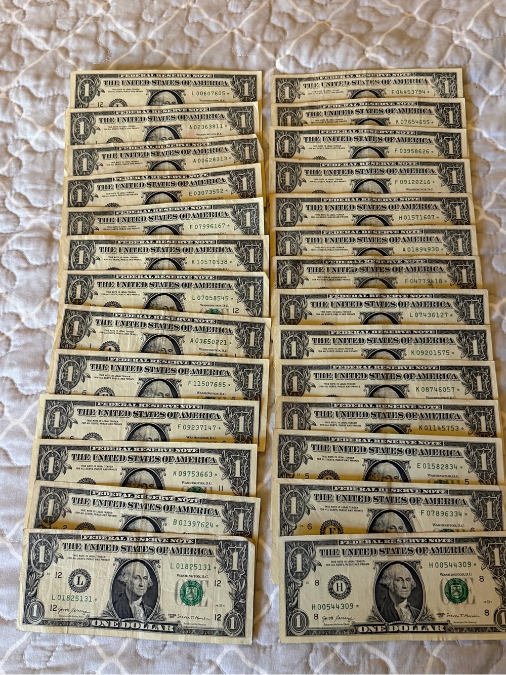 Series 2017 Lot of U.S. One Dollar STAR NOTE Bills (27 total)